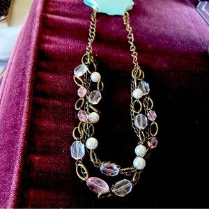 Maurices brand necklace. Pearl, pink and clear jewels on an antiqued gold chain